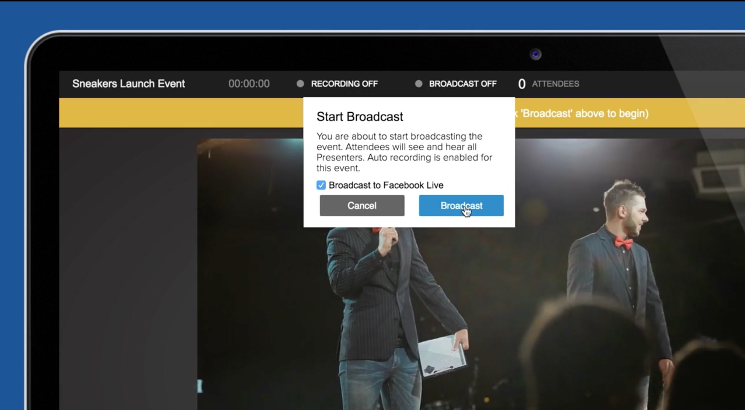 Starting a BlueJeans Broadcast to Facebook Live