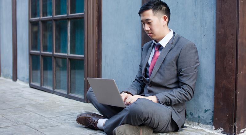 Business Man Working Outside